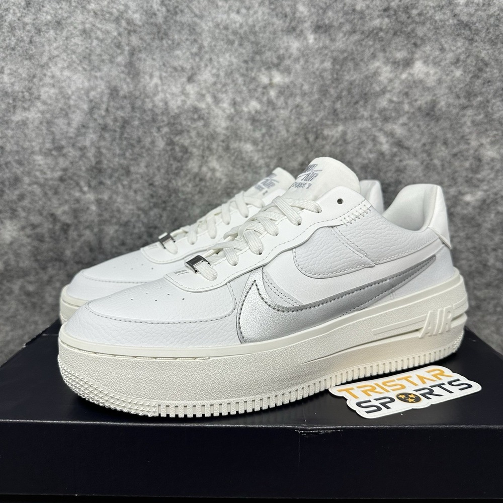 Nike Air Force 1 PLT.AF.ORM Shoes Womens Size 8.5 White Silver Sneakers